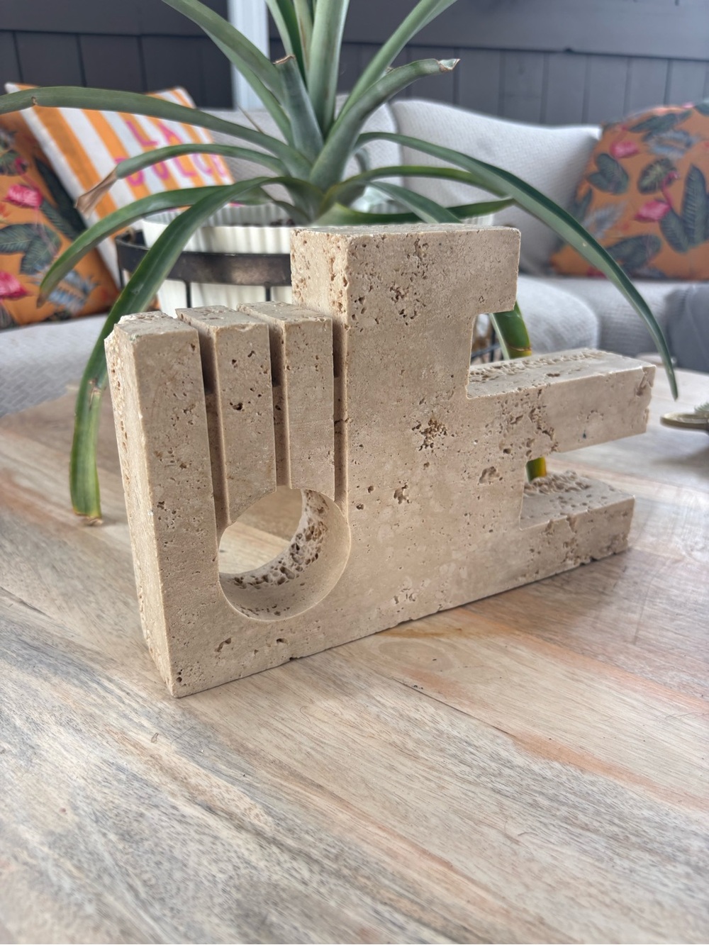 Mid Century 1970s Italian Travertine Brutalist Sculpture / Desk Organizer